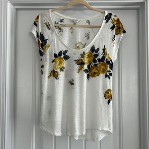 Lucky Brand White Floral Cap Sleeve Tee